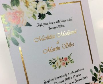 Umíme zkrášlit Vaše svatební oznámení zlatou nebo stříbrnou folií.